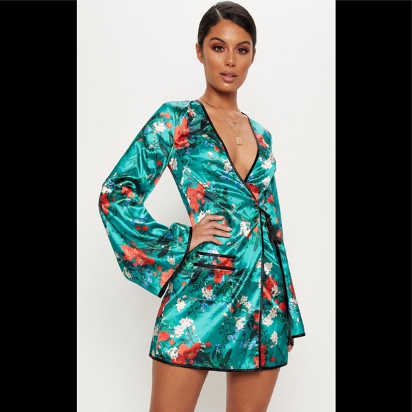 green oriental contrast kimono wrap dress